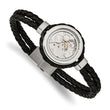 Stainless Steel Brushed & Polished Yellow IP w/CZ & Leather 8.5in Bracelet - Birthstone Company