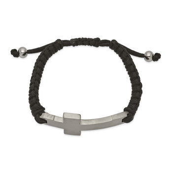Stainless Steel Brushed and Polished Black Nylon Adjustable Cross Bracelet - Birthstone Company