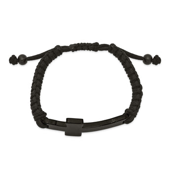 Stainless Steel Polished Black IP Black Nylon Adjustable Cross Bracelet - Birthstone Company