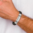 Stainless Steel Antiqued and Polished Black Leather 8.25in ID Bracelet - Birthstone Company