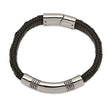 Stainless Steel Antiqued and Polished Black Leather 8.25in ID Bracelet - Birthstone Company