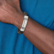 Stainless Steel Antiqued and Polished Black Leather 8.25in ID Bracelet - Birthstone Company