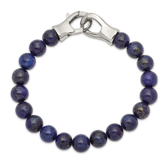 Stainless Steel Polished Genuine Lapis Beaded Bracelet for Men - Birthstone Company