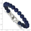 Stainless Steel Polished Genuine Lapis Beaded Bracelet for Men - Birthstone Company