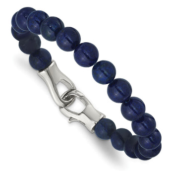 Stainless Steel Polished Genuine Lapis Beaded Bracelet for Men - Birthstone Company