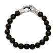 Stainless Steel Polished Black Agate Beads 9in Bracelet - Birthstone Company