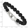 Stainless Steel Polished Black Agate Beads 9in Bracelet - Birthstone Company
