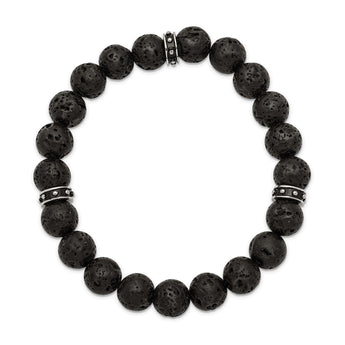 Stainless Steel Polished Black Enamel Lave Stone Beads Stretch Bracelet - Birthstone Company