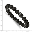 Stainless Steel Polished Black Enamel Lave Stone Beads Stretch Bracelet - Birthstone Company