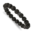 Stainless Steel Polished Black Enamel Lave Stone Beads Stretch Bracelet - Birthstone Company