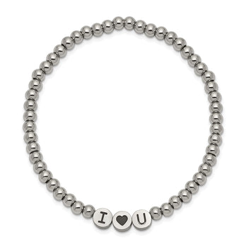 Stainless Steel Antiqued and Polished I HEART U Stretch Bracelet - Birthstone Company