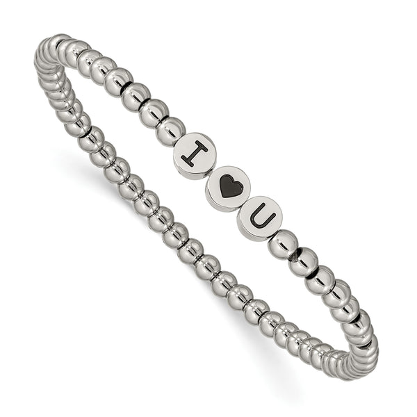 Stainless Steel Antiqued and Polished I HEART U Stretch Bracelet - Birthstone Company