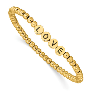 Stainless Steel Antiqued and Polished Yellow IP LOVE Stretch Bracelet - Birthstone Company