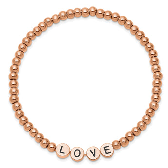 Stainless Steel Antiqued and Polished Rose IP LOVE Stretch Bracelet - Birthstone Company