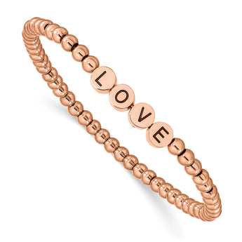 Stainless Steel Antiqued and Polished Rose IP LOVE Stretch Bracelet - Birthstone Company