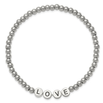 Stainless Steel Antiqued and Polished LOVE Stretch Bracelet - Birthstone Company