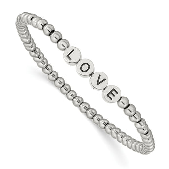 Stainless Steel Antiqued and Polished LOVE Stretch Bracelet - Birthstone Company