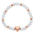 Stainless Steel Rose IP-plated Heart White Agate Stretch Bracelet - Birthstone Company