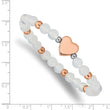 Stainless Steel Rose IP-plated Heart White Agate Stretch Bracelet - Birthstone Company