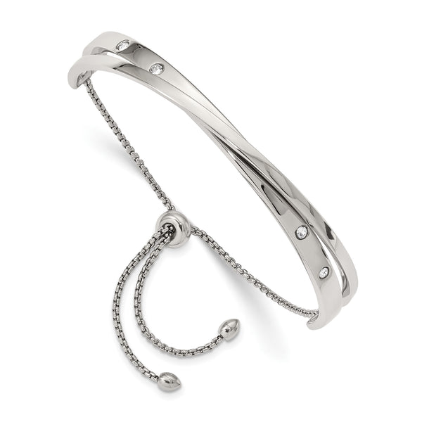 Stainless Steel Polished with Crystals Adjustable Bangle - Birthstone Company