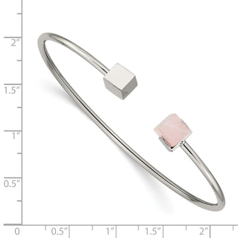 Stainless Steel Polished with Rose Quartz Flexible Bangle - Birthstone Company