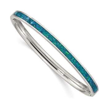 Stainless Steel Polished Imitation Opal 4.75mm Hinged Bangle Bracelet for Women - Birthstone Company