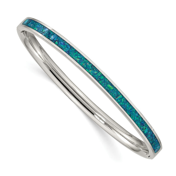 Stainless Steel Polished Imitation Opal 4.75mm Hinged Bangle Bracelet for Women - Birthstone Company