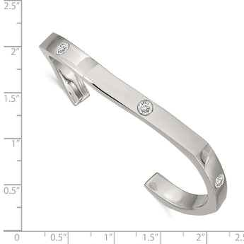 Stainless Steel Polished with Crystals 6.00mm Cuff Bangle - Birthstone Company