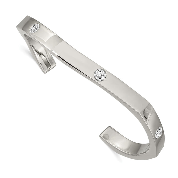 Stainless Steel Polished with Crystals 6.00mm Cuff Bangle - Birthstone Company
