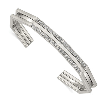 Stainless Steel Polished with Crystals 7.00mm Cuff Bangle - Birthstone Company