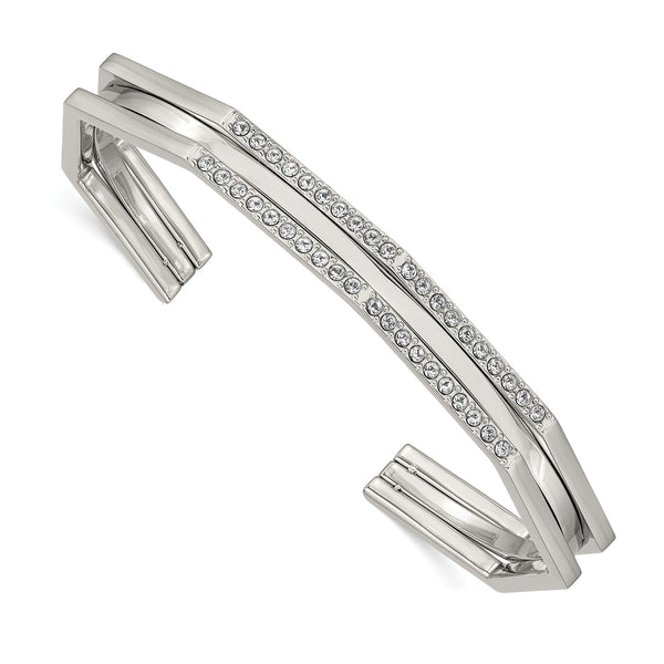 Stainless Steel Polished with Crystals 7.00mm Cuff Bangle - Birthstone Company