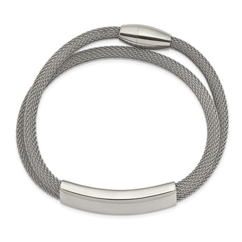 Stainless Steel Polished Mesh 2-Strand Adjustable ID Bracelet - Birthstone Company
