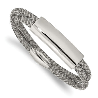 Stainless Steel Polished Mesh 2-Strand Adjustable ID Bracelet - Birthstone Company