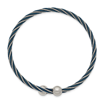 Stainless Steel Polished Blue IP-plated 3.00mm Flexible Bangle - Birthstone Company