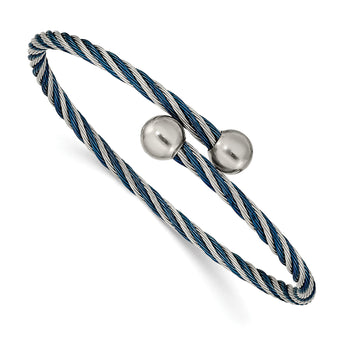 Stainless Steel Polished Blue IP-plated 3.00mm Flexible Bangle - Birthstone Company
