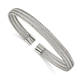 Stainless Steel Polished 6.00mm Mesh Wire Cuff Bangle - Birthstone Company