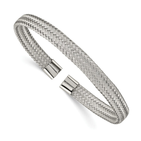 Stainless Steel Polished 6.00mm Mesh Wire Cuff Bangle - Birthstone Company