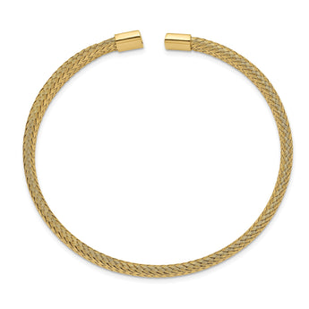 Stainless Steel Polished Yellow IP-plated 6.00mm Mesh Wire Cuff Bangle - Birthstone Company