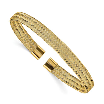 Stainless Steel Polished Yellow IP-plated 6.00mm Mesh Wire Cuff Bangle - Birthstone Company