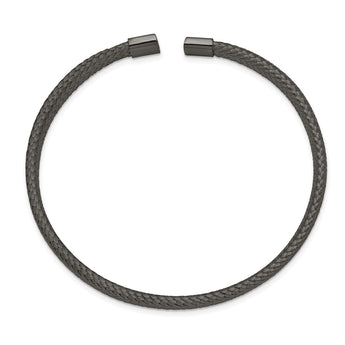 Stainless Steel Polished Black IP-plated 6.00mm Mesh Wire Cuff Bangle - Birthstone Company