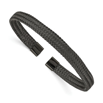 Stainless Steel Polished Black IP-plated 6.00mm Mesh Wire Cuff Bangle - Birthstone Company
