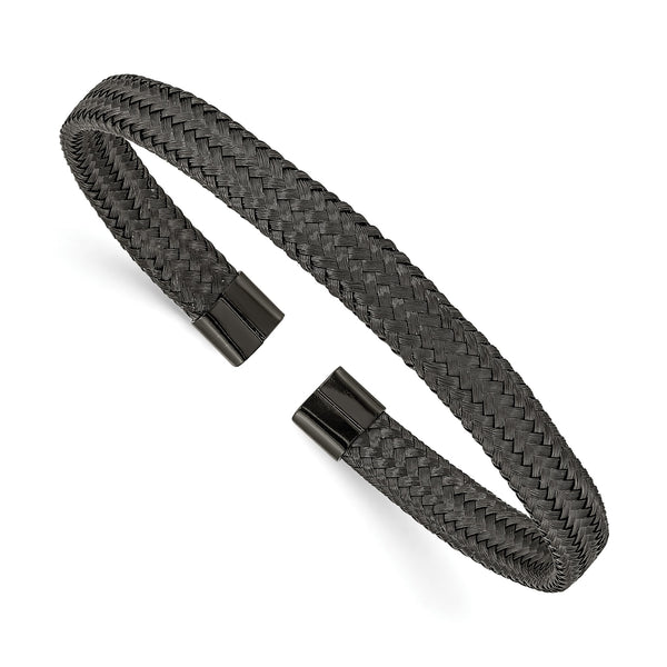 Stainless Steel Polished Black IP-plated 6.00mm Mesh Wire Cuff Bangle - Birthstone Company