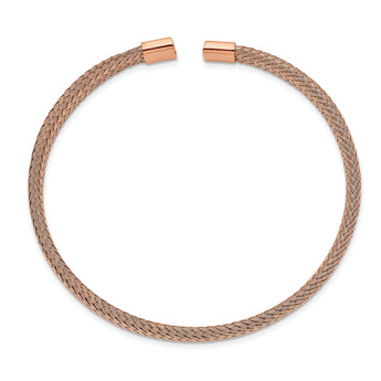 Stainless Steel Polished Rose IP-plated 6.00mm Mesh Wire Cuff Bangle - Birthstone Company
