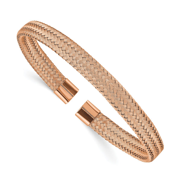 Stainless Steel Polished Rose IP-plated 6.00mm Mesh Wire Cuff Bangle - Birthstone Company