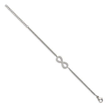 Stainless Steel Polished with CZ Infinity Symbol 6.25in w/2in ext. Bracelet
