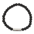 Stainless Steel Brushed Medical ID Plate Onyx Bead Stretch Bracelet - Birthstone Company