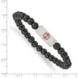 Stainless Steel Brushed Medical ID Plate Onyx Bead Stretch Bracelet - Birthstone Company