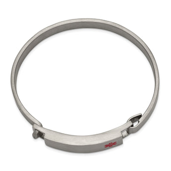 Stainless Steel Brushed w/ Red Enamel 8.00mm Medical ID Bangle - Birthstone Company