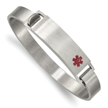 Stainless Steel Brushed w/ Red Enamel 8.00mm Medical ID Bangle - Birthstone Company