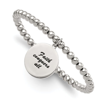 Stainless Steel Polished Yellow IP Cross w/Crystal FAITH Stretch Bracelet